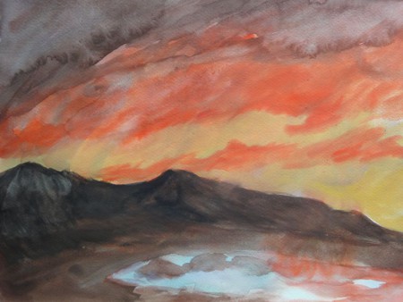Berge in Flammen 30cm x 40cm Mischtechnik